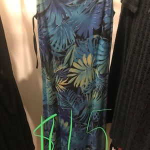 Spaghetti strap long blue dress.